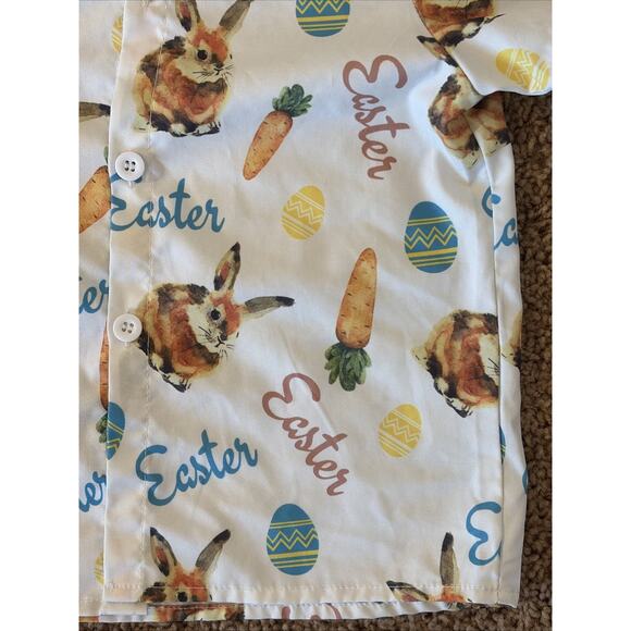 Unbranded White Allover Easter Bunny Rabbit Button Up Shirt Bow Tie Toddler 2-3Y - Picture 3 of 5